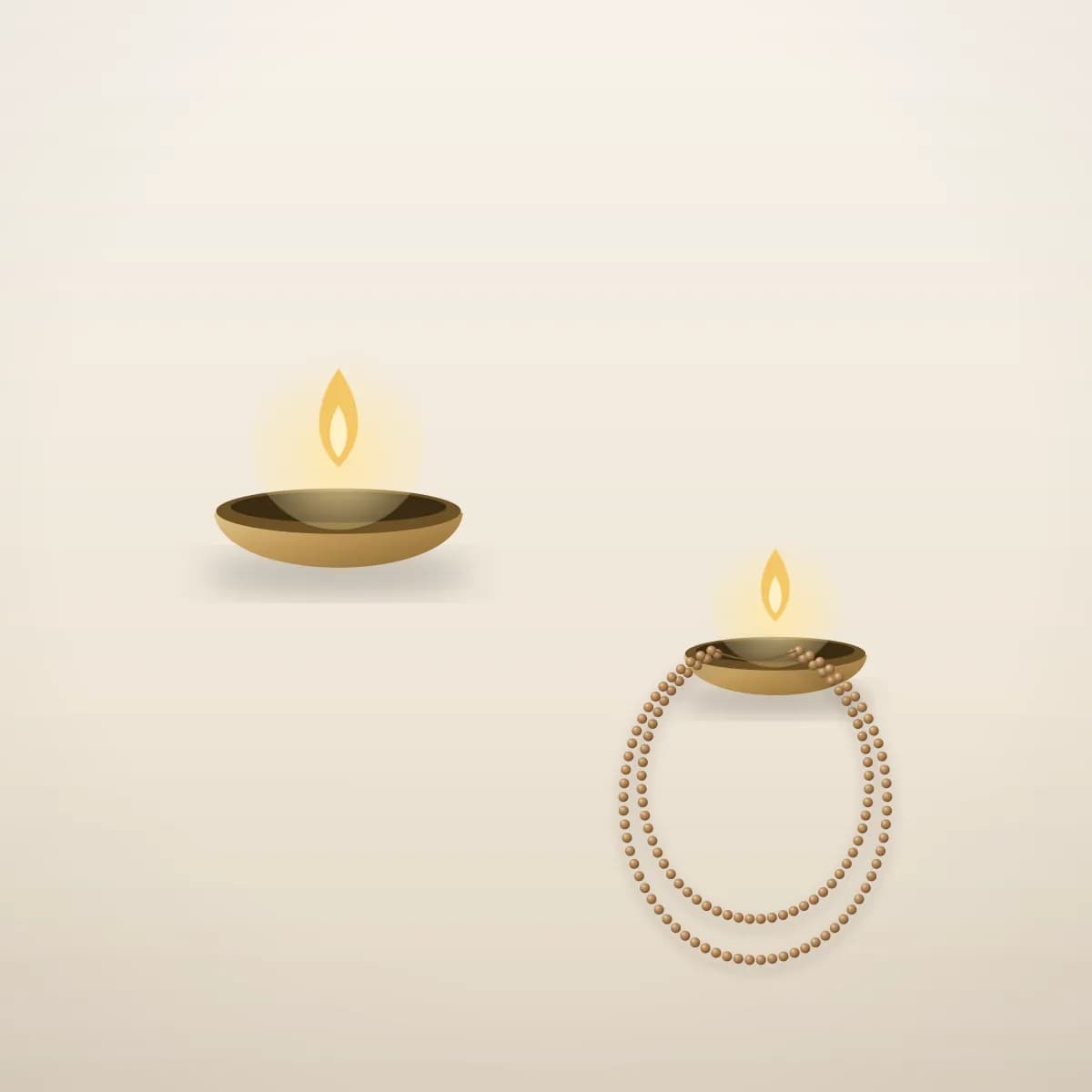 Demo illustration of a home mandir shelf with a diya and a mala