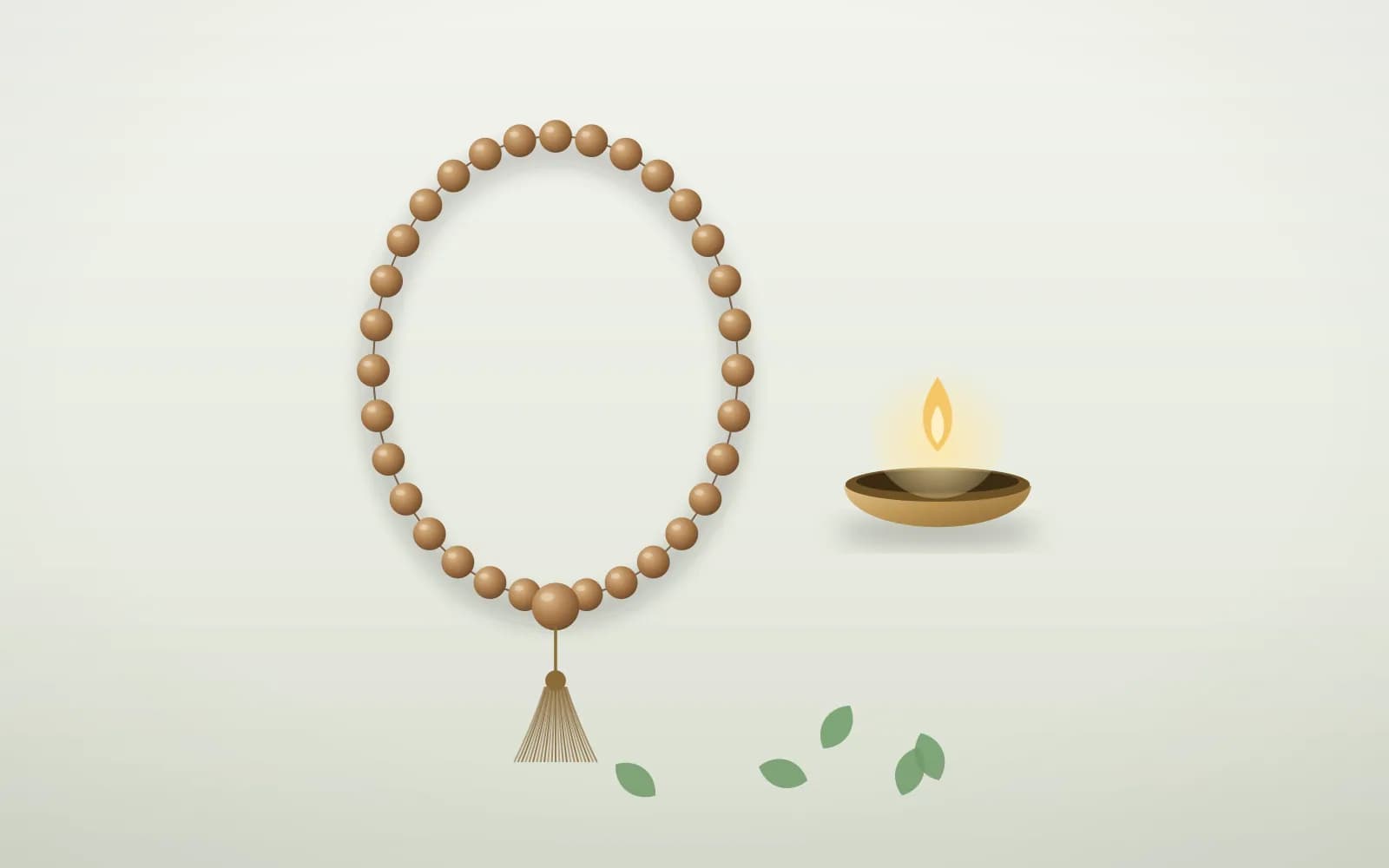 Demo illustration of a home mandir with flowers and a mala